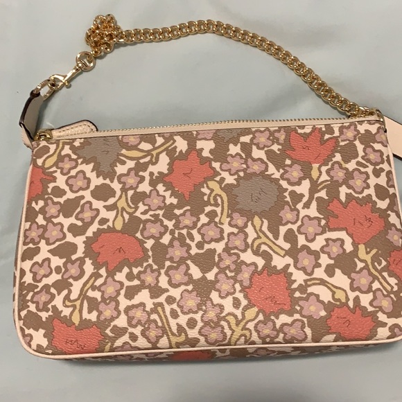 👀 RARE🌹coach wrist/shoulder mini bag beautiful print wiith rose gold chain - Picture 3 of 6